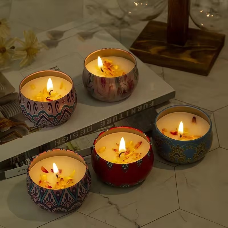 Tiktok Hot Candle Tin Multi Luxury Scented Soy Wax Candles Small Round Scented Candles With Flower