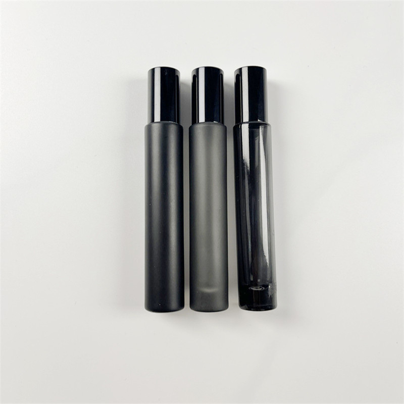 Custom Luxury Cosmetic Packaging Frosted Matte Black Empty 5ml 8ml 10ml Perfume Round Glass Roller Bottle