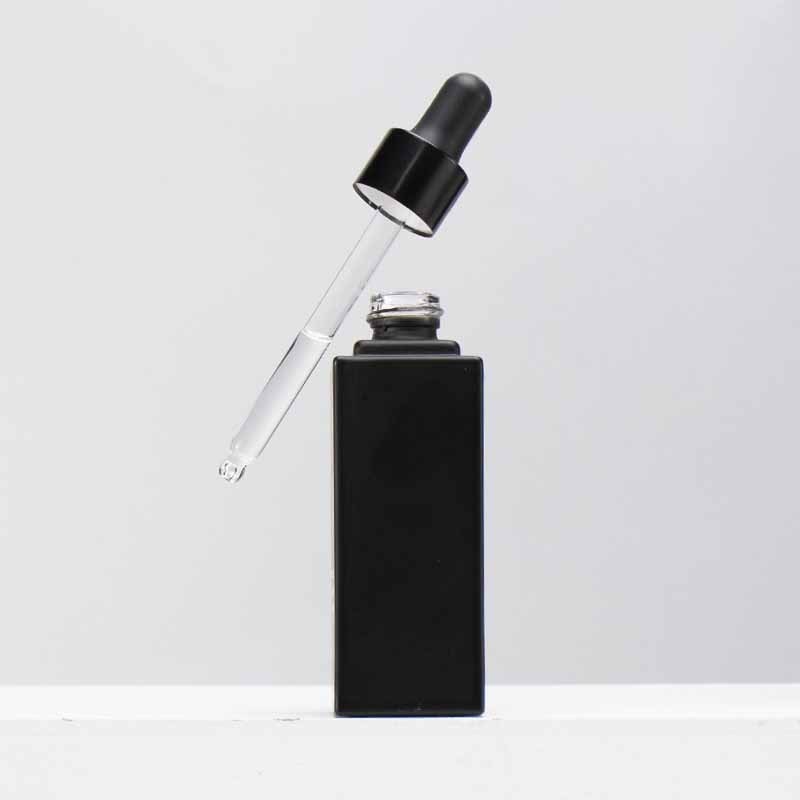 Glass Flat Shoulder Serum Dropper Bottle Emballage Cosmetic Customized Cosmetic Packaging Custom Screen Printing with Box Black