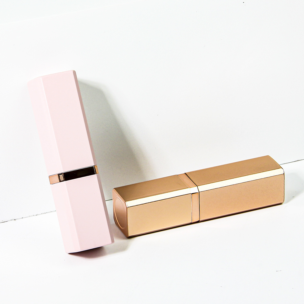 Luxury aluminum empty  square lip balm packaging lip stick container case , gold lipstick tube