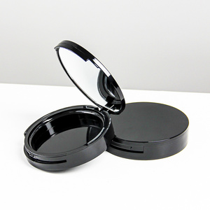 Hot Sale Glossy Black Compact Powder Case Face Make Up Matte Foundation Compact Pressed Powder Container With Mirror