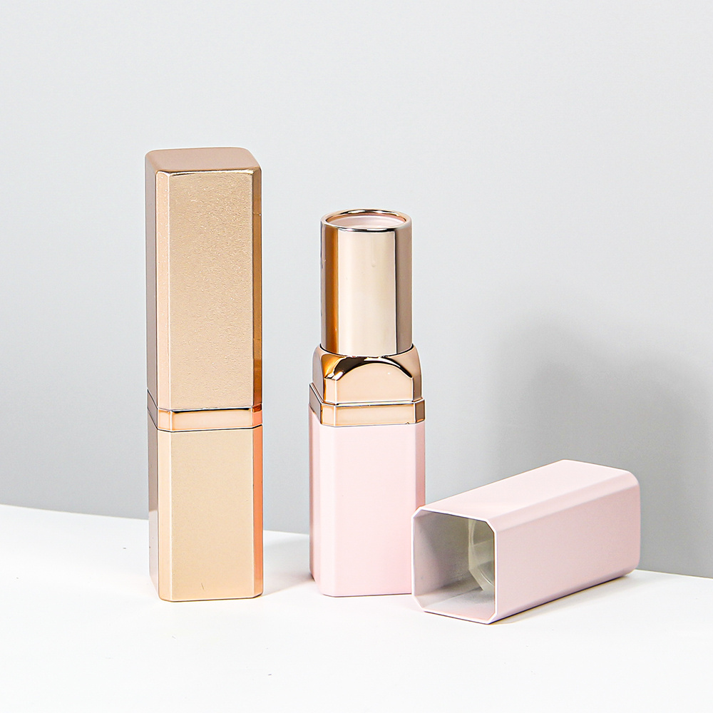 Luxury aluminum empty  square lip balm packaging lip stick container case , gold lipstick tube