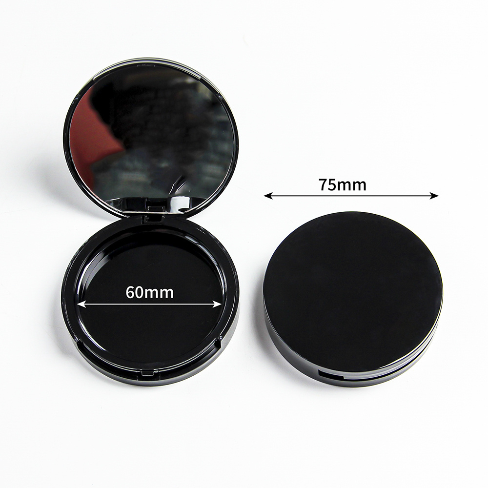 Hot Sale Glossy Black Compact Powder Case Face Make Up Matte Foundation Compact Pressed Powder Container With Mirror