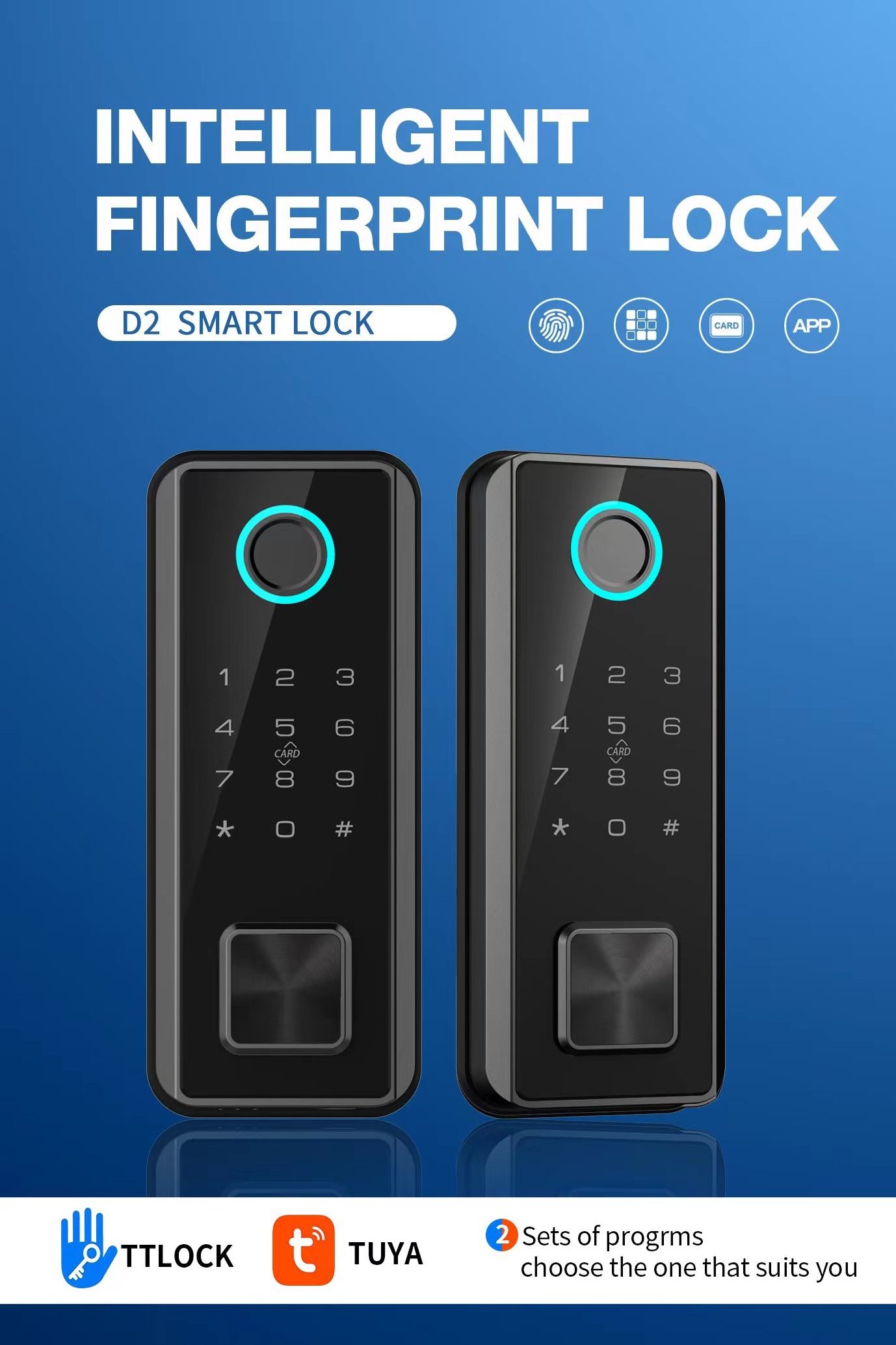 Keyplus Factory Mini Smart Deadbolt Locks of Tuya BT4.1 TTlock App Biometric Fingerprint Password keyless Entry Front Door Lock