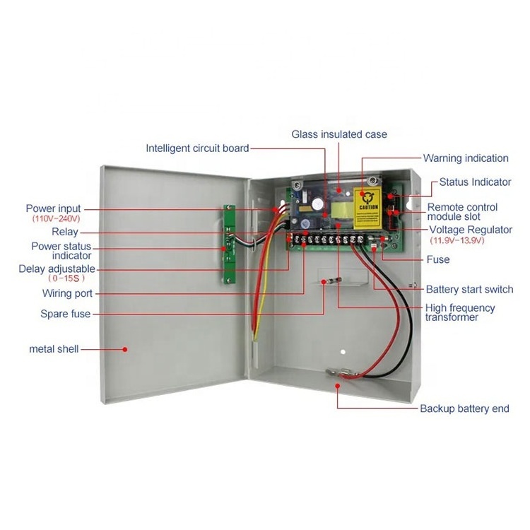 Security Door Uninterrupted Power Supply Battery Box Led Indicator DC 12V 5A UPS Switching Power Supply For Access Control