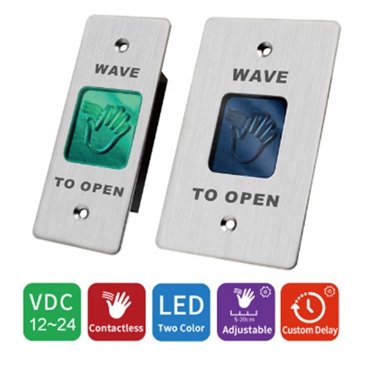 Access Control Door Lock Release Open 12V/24V No Touch Touchless Surface Mount Wave To Exit Button Switch With LED Light