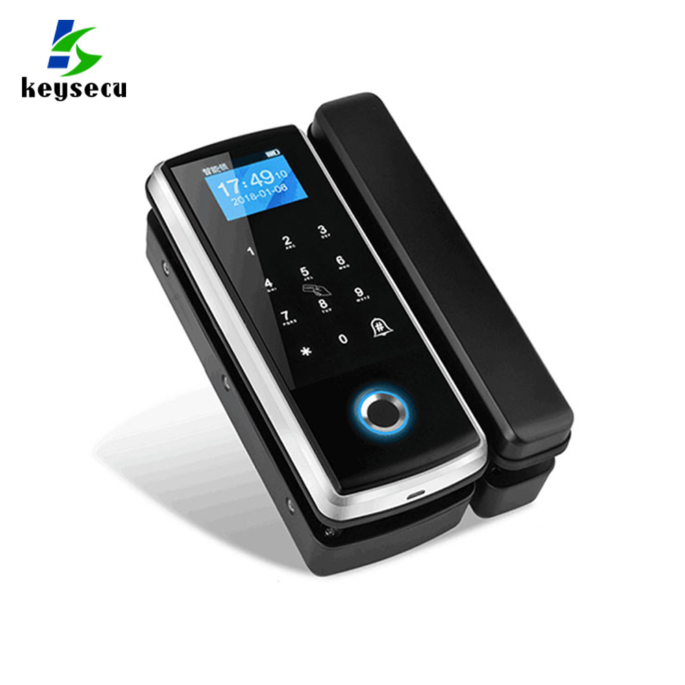 Biometric Electronic Digital Password Smart Keyless Fingerprint Frameless Commercial Swing Glass Door Lock For Office / Home