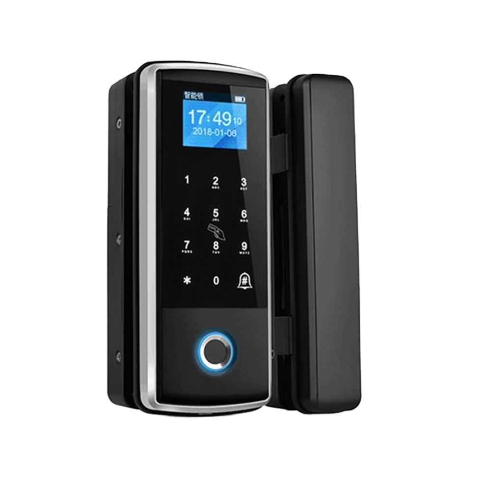 Biometric Electronic Digital Password Smart Keyless Fingerprint Frameless Commercial Swing Glass Door Lock For Office / Home