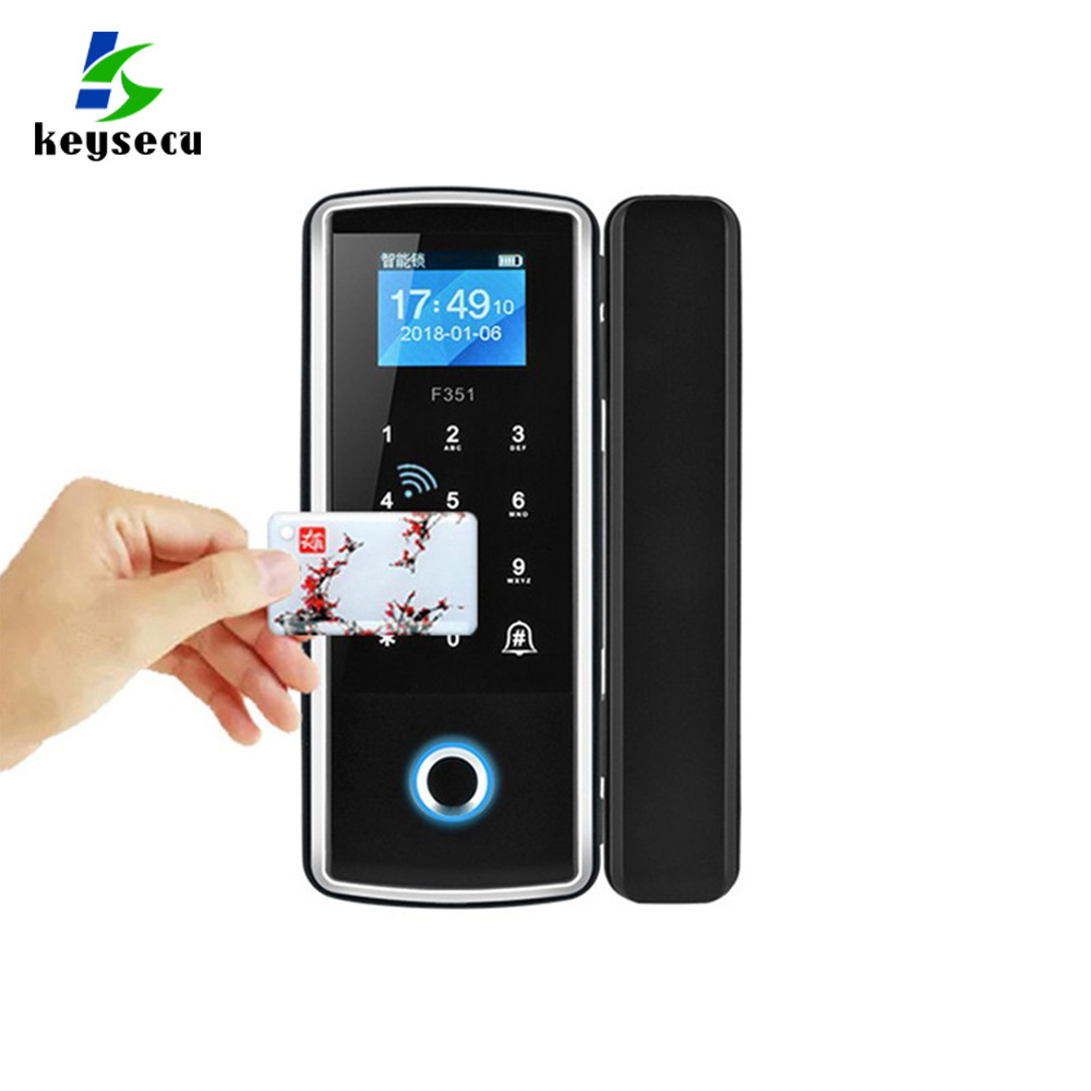 Biometric Electronic Digital Password Smart Keyless Fingerprint Frameless Commercial Swing Glass Door Lock For Office / Home