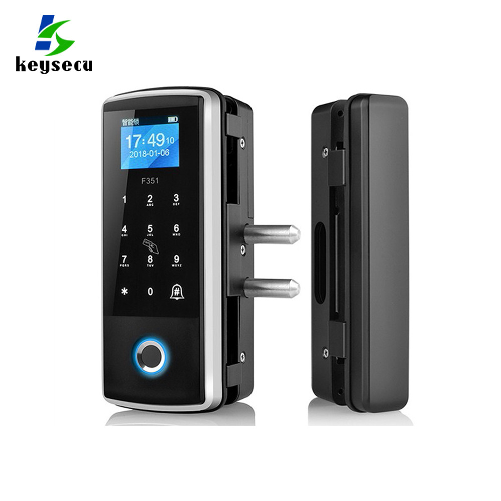 Biometric Electronic Digital Password Smart Keyless Fingerprint Frameless Commercial Swing Glass Door Lock For Office / Home