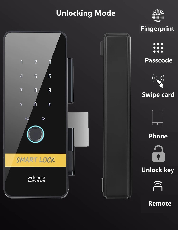 Cheap Security Smart Tuya App Office Biometric Fingerprint Electrical Commercial Frameless Glass Door Lock