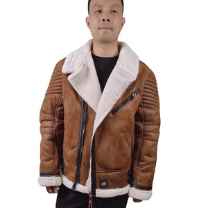 Winter  Suede Bomber Jacket Suede Faux Lambswool fur coat Keep Warm Jacket for Mens