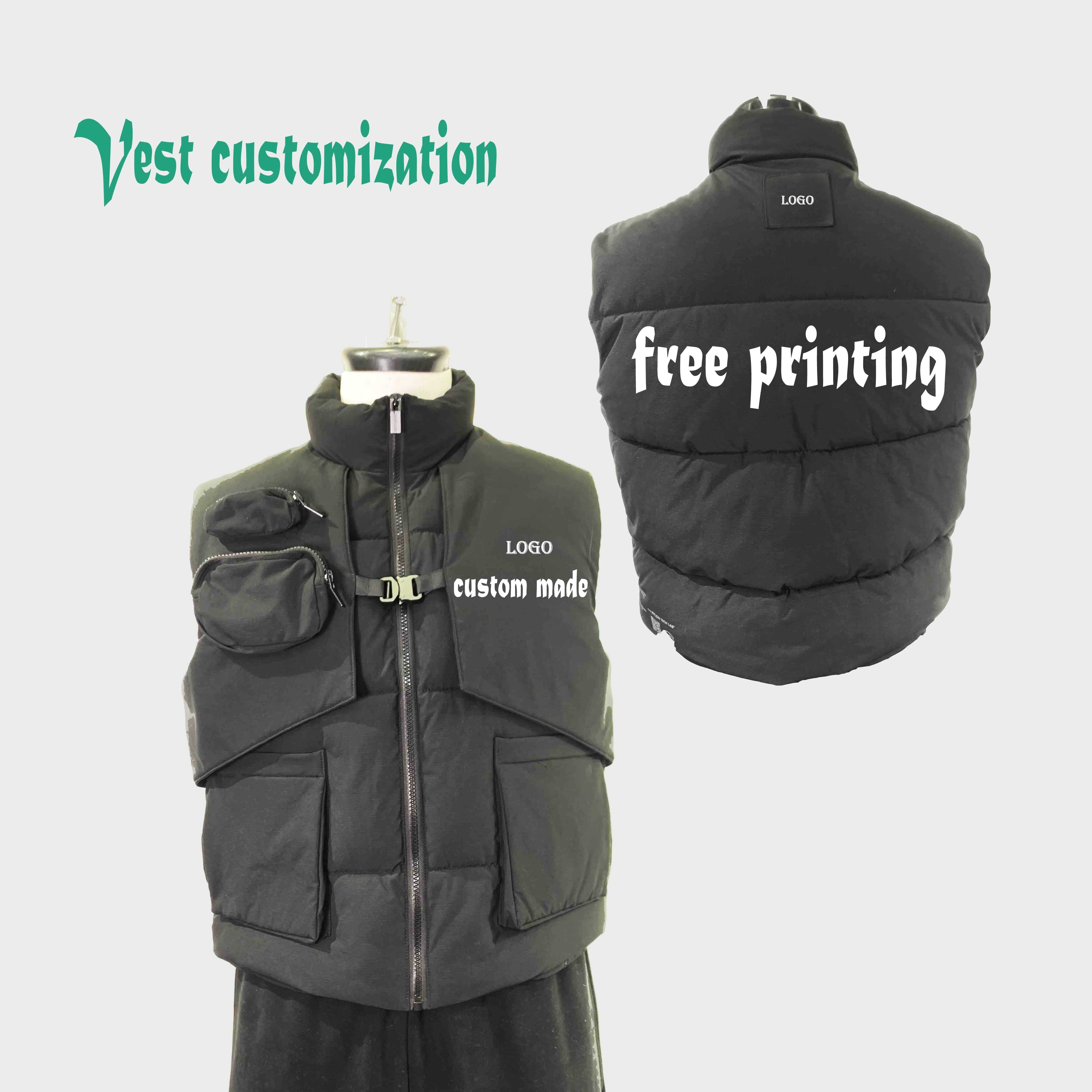 Spot product custom mens suit utility vest fashion in waterproof and two piece puffer cargo vest set men  with strap