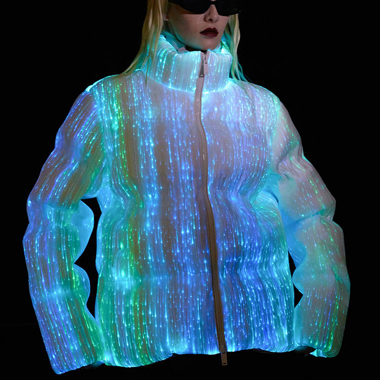 Luxury Custom Winter High Tech Glow Down Jacket LED Fiber Optic Bread Jacket Unisex Warm Thick Glow Coat Flash Puff Jackets