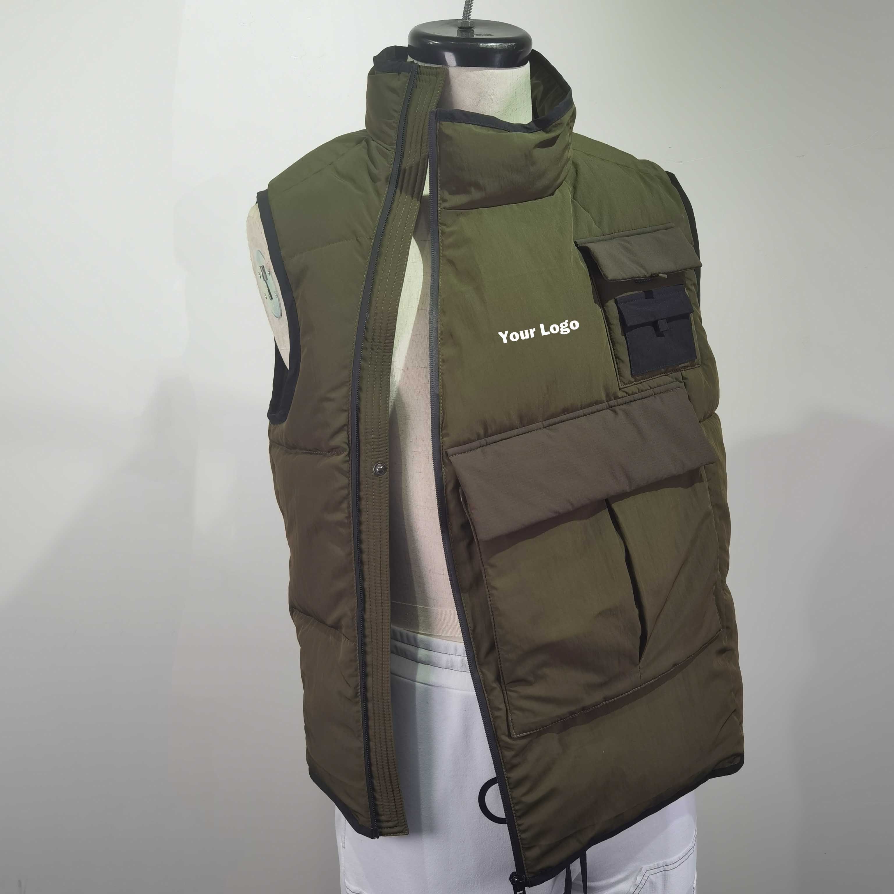 high quality men's casual asymmetric quilted puffer jacket vest utility vest puffer pour hommes streetwear cargo vest