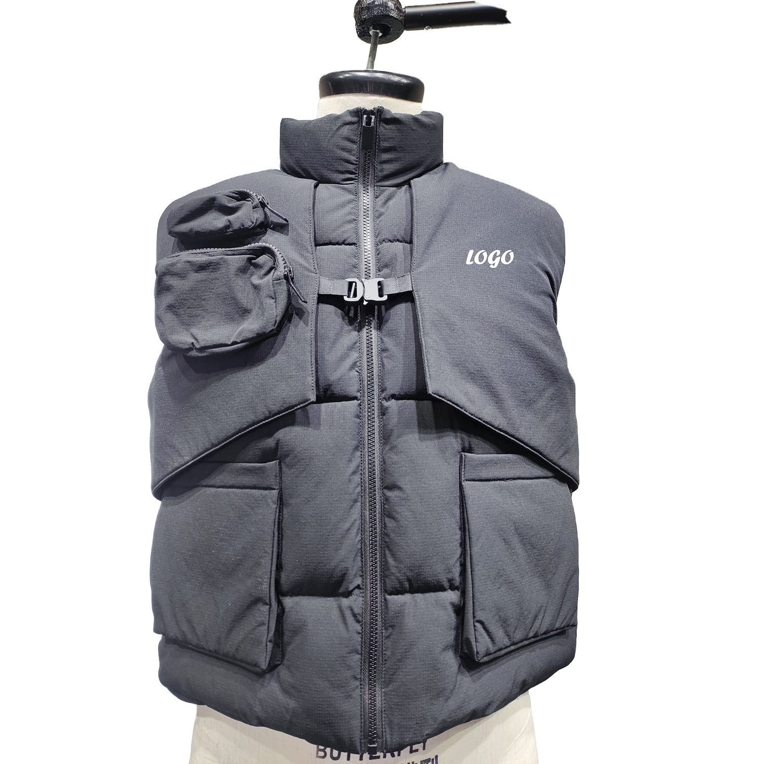 Spot product custom mens suit utility vest fashion in waterproof and two piece puffer cargo vest set men  with strap