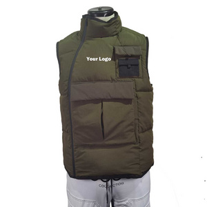 high quality men's casual asymmetric quilted puffer jacket vest utility vest puffer pour hommes streetwear cargo vest