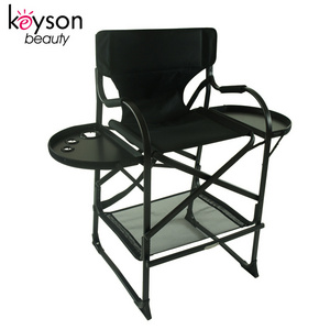 Keyson Factory OEM Custom New Adjustable Permanent Folding Makeup Chair With Two Side Trays Makeup Artist Chair