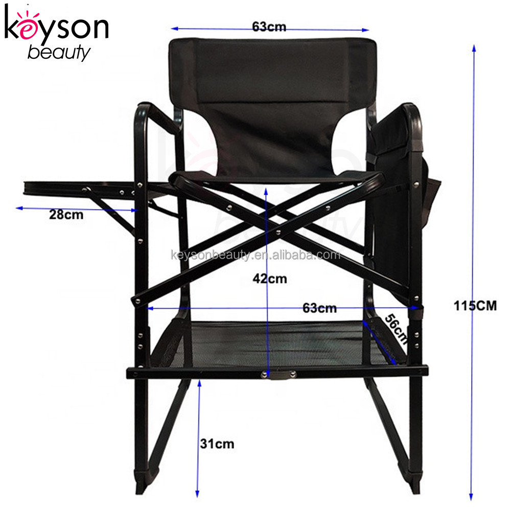 Keyson Factory OEM Custom New Adjustable Permanent Folding Makeup Chair With Two Side Trays Makeup Artist Chair