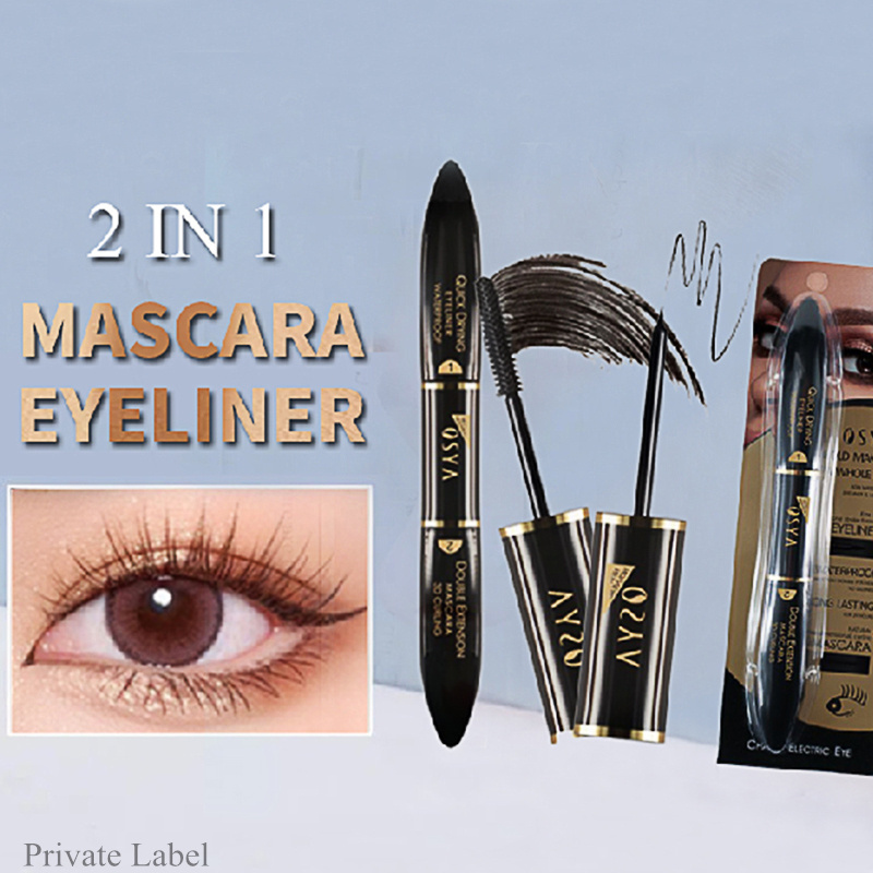 Double ended lengthening big eye mascara volume  mascara waterproof 2 in 1 with liquid eyeliner