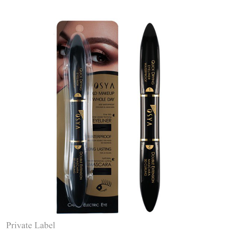 Double ended lengthening big eye mascara volume  mascara waterproof 2 in 1 with liquid eyeliner