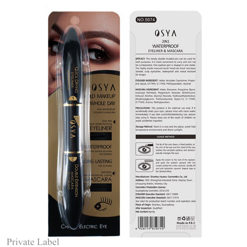 Double ended lengthening big eye mascara volume  mascara waterproof 2 in 1 with liquid eyeliner