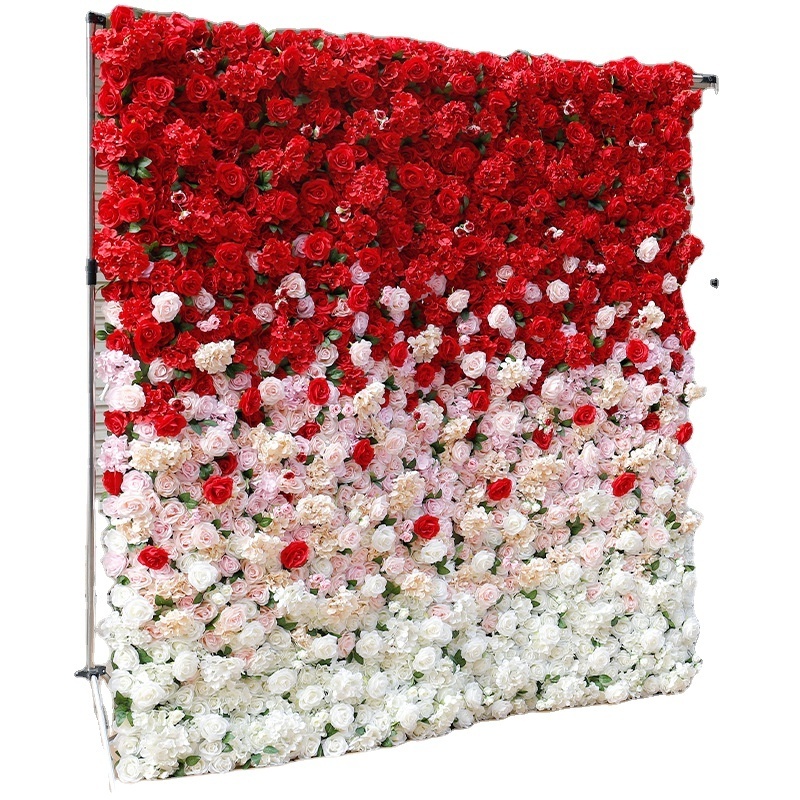 High-quality flower green plant wall wedding party cloth bottom rolled up background artificial flower wall decoration