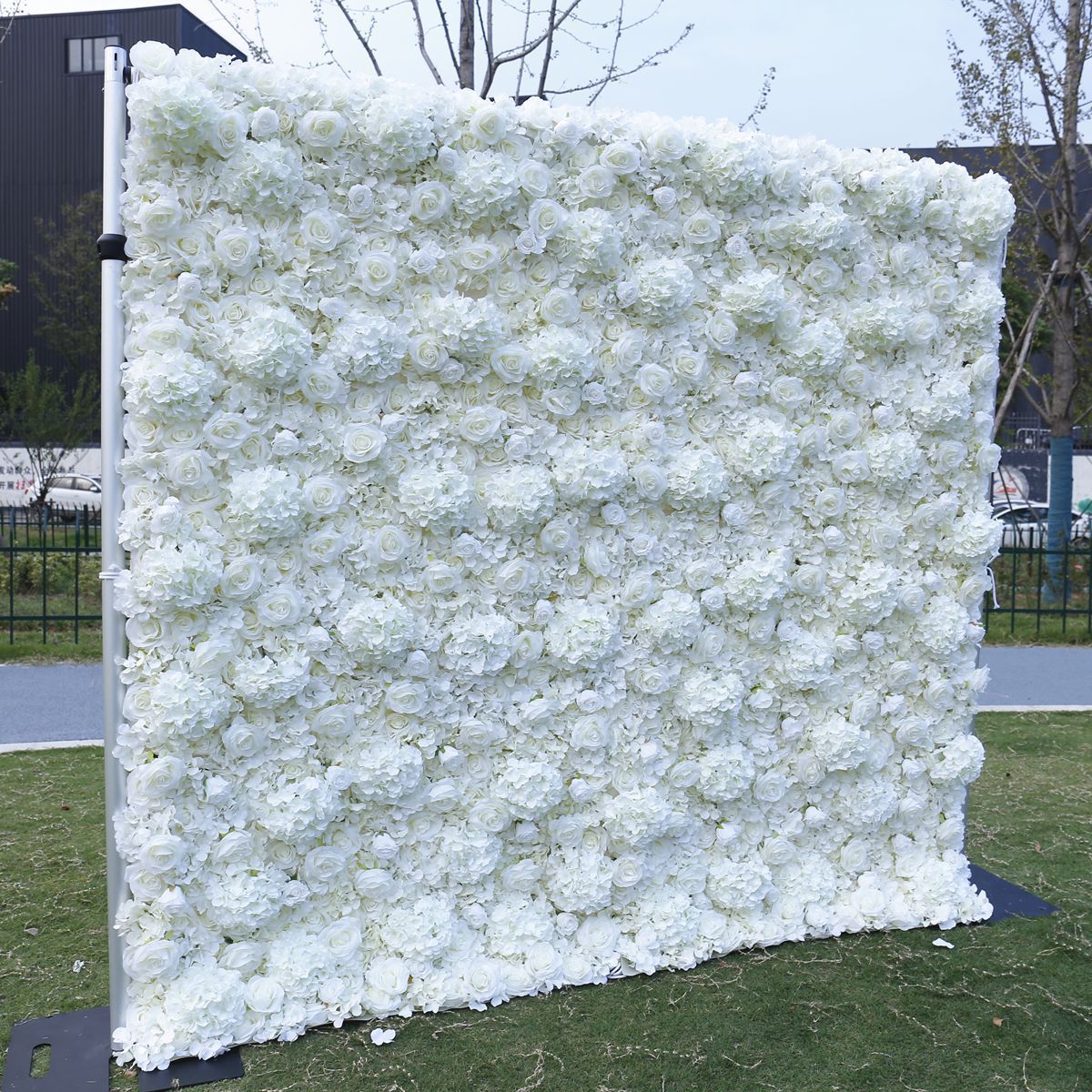 High-quality flower green plant wall wedding party cloth bottom rolled up background artificial flower wall decoration