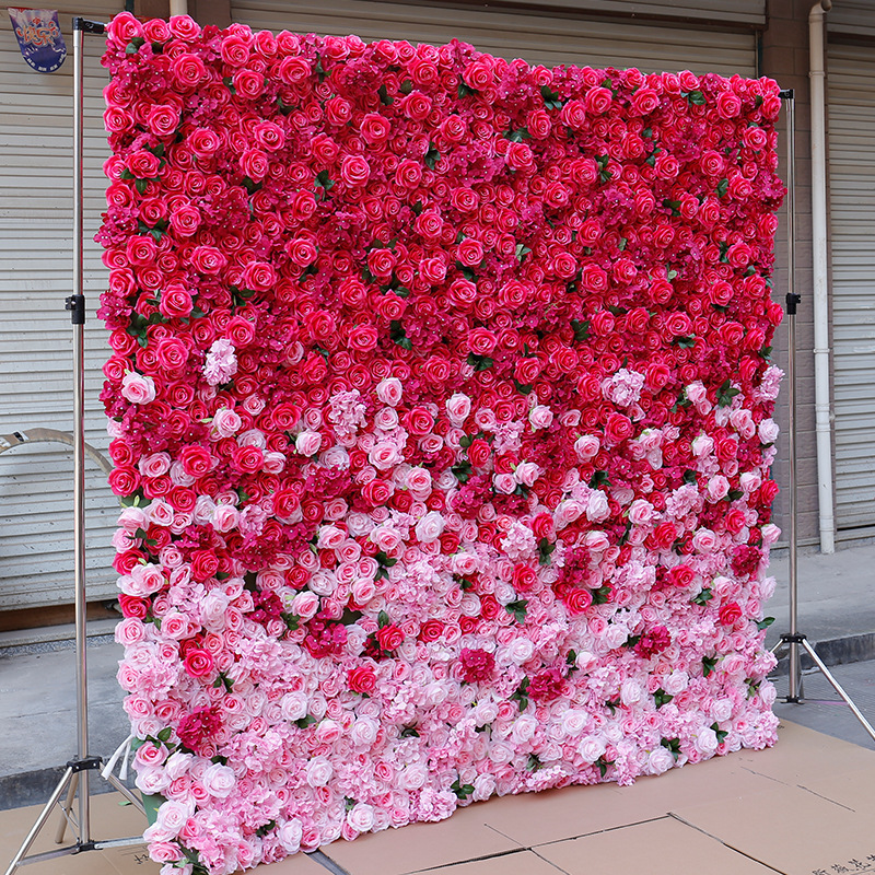 High-quality flower green plant wall wedding party cloth bottom rolled up background artificial flower wall decoration