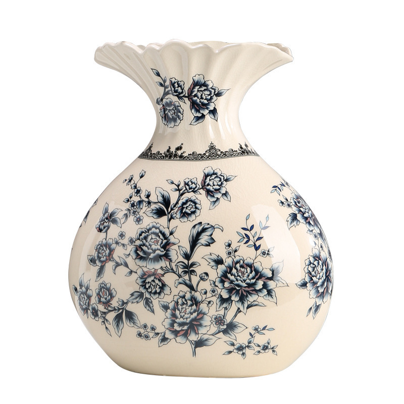 Chinese ceramic vase retro blue and white porcelain bottle home living room flower arrangement decoration