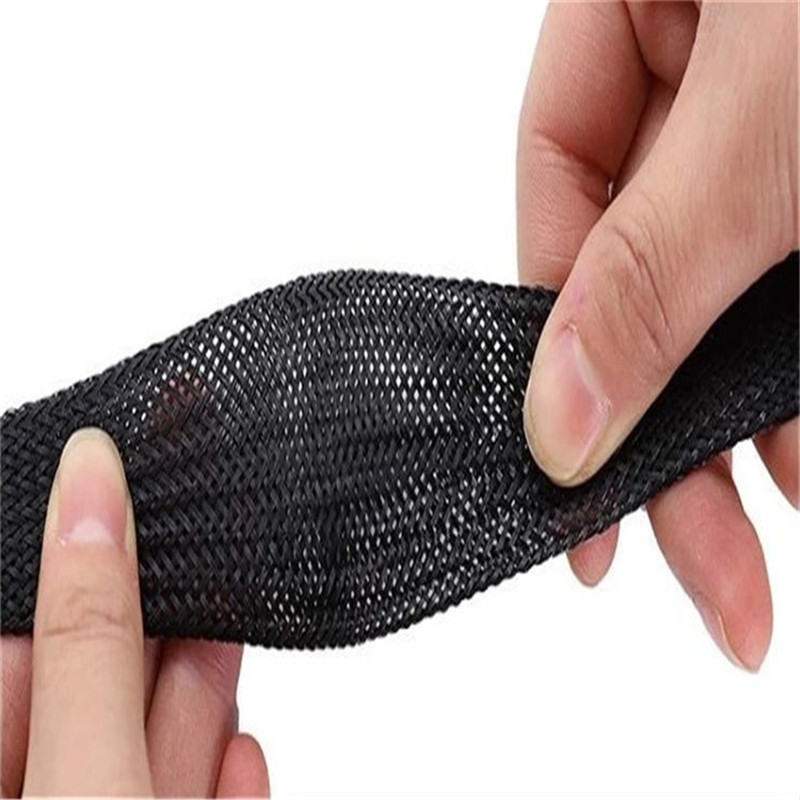 PET Expandable cable Braided Cable Sleeves / Telescopic braided sleeve / Braided Wire Loom Sleeves ID6.0 BLACK