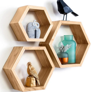 Rustic Wall Shelf Home Decor Wooden Floating Cube Hexagon Wall Hanging Shelf for Living Room