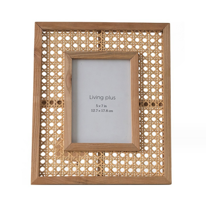 Wall Photo Frames for Family Photo Gifts Rattan Wall Decor 5x7 in Rattan Picture Frame with Wooden Border