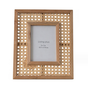 Wall Photo Frames for Family Photo Gifts Rattan Wall Decor 5x7 in Rattan Picture Frame with Wooden Border