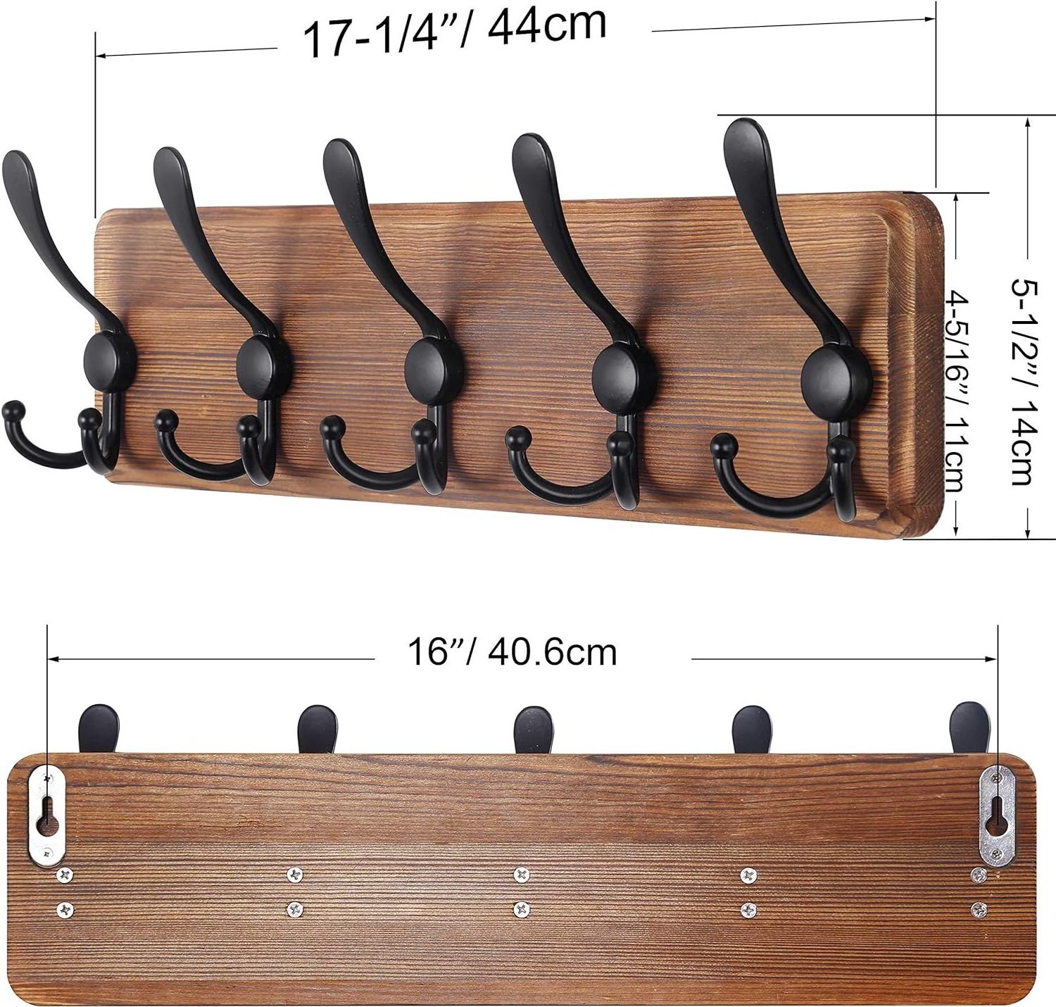 Hot Sale Wooden Coat Rack Wall Mounted Rustic Coat Hooks for Wall,  with 5 Triple Hooks for Hanging Clothes, Jacket, Hat