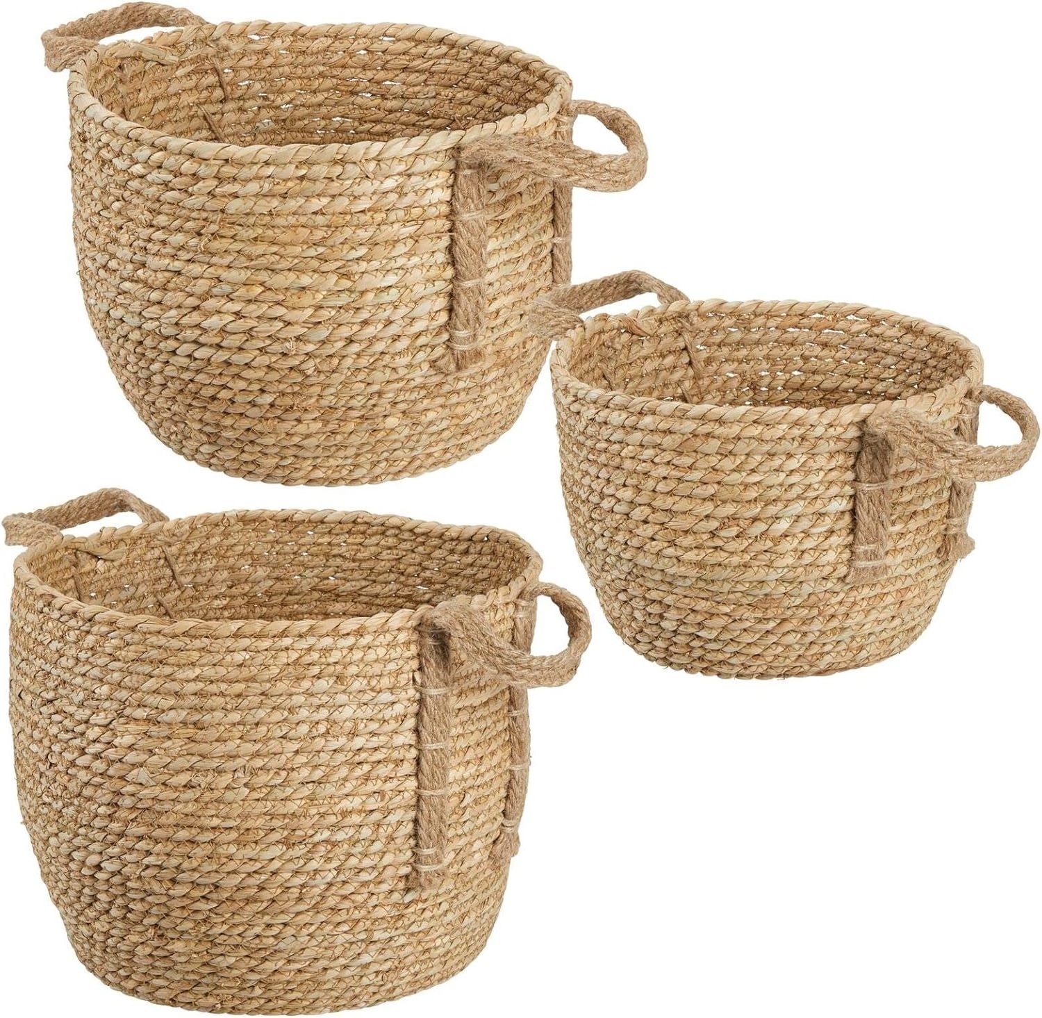 Hot Sale Round Seagrass Woven Storage Basket with Jute Handles  for Shoe Storage in Entryway, Organizing Playroom Toys