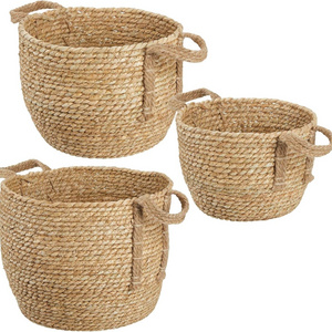 Hot Sale Round Seagrass Woven Storage Basket with Jute Handles  for Shoe Storage in Entryway, Organizing Playroom Toys