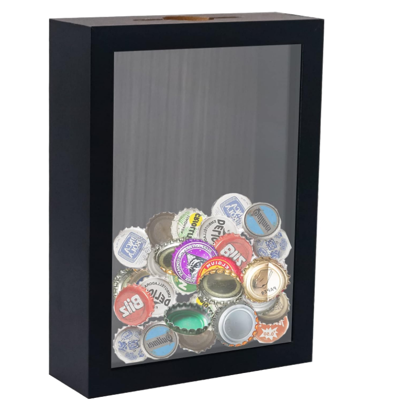 Top Loading wooden Shadow Box Frame with HD Glass Wood Display Case with Slot for Wine Bottle capsule,Tickets,Shells,Stamps cork