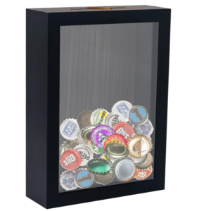 Top Loading wooden Shadow Box Frame with HD Glass Wood Display Case with Slot for Wine Bottle capsule,Tickets,Shells,Stamps cork