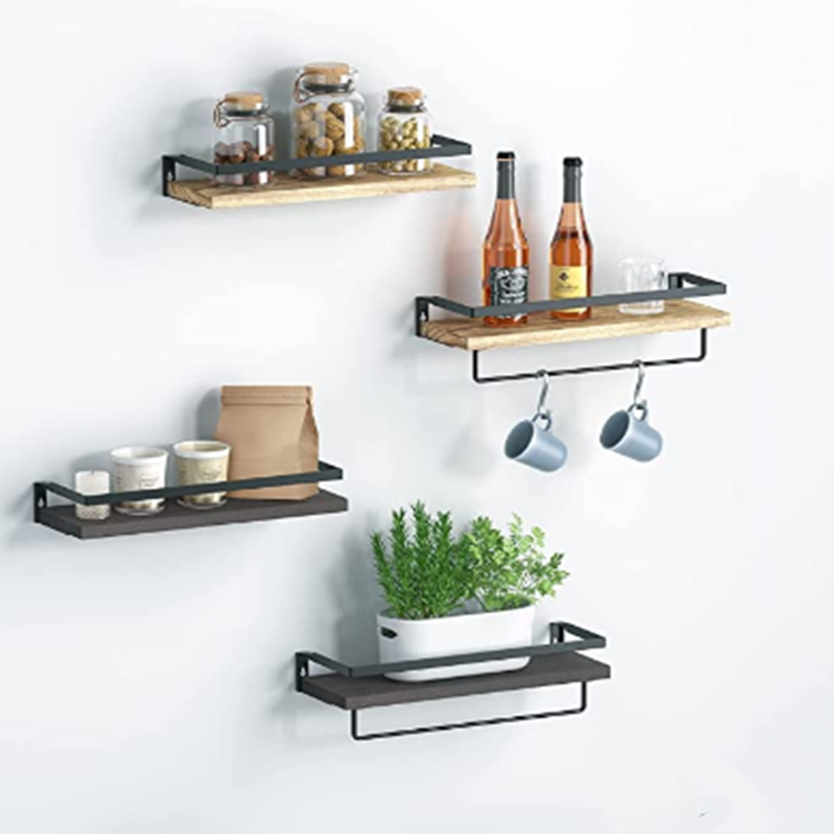 Customized handmade floating shelves bathroom shelf with towel bar