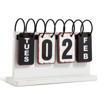 Farmhouse Office Decor Perpetual Flip Calendar Wooden Blocks Wooden Desk Calendar