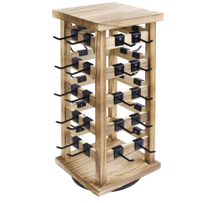 Natural Wood Rotating Jewelry Storage Display with 42 Hooks Wooden Hanging Accessories Tower