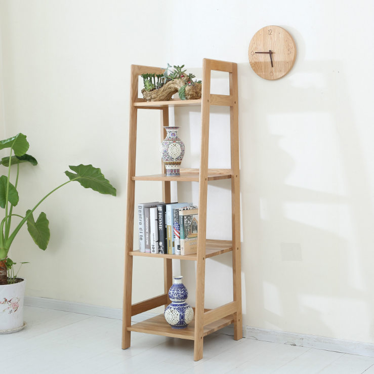 North European Solid Wood Shelf Bookcase Simple White Oak Large Storage Shelf