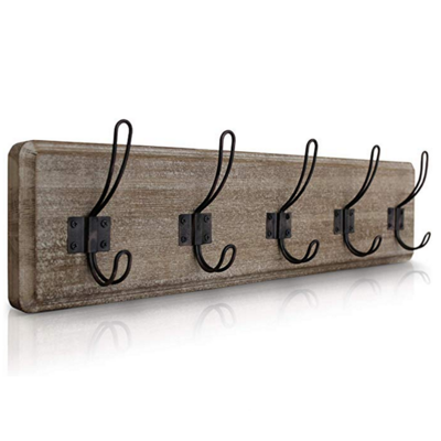 Rustic Coat Rack - Wall Mounted Brown Wooden 24 Entryway Coat Hooks - 5 Rustic Hooks, Solid Pine Wood.