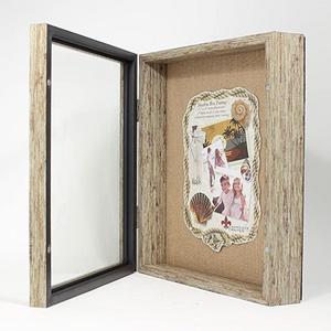 Wholesale Wooden Picture Frame, Weathered Front Hinged Shadow Box Frame with Burlap Display Board