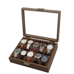 Wholesale black walnut wood 10 watch storage collection display box 10 watch boxes for storage and gifts