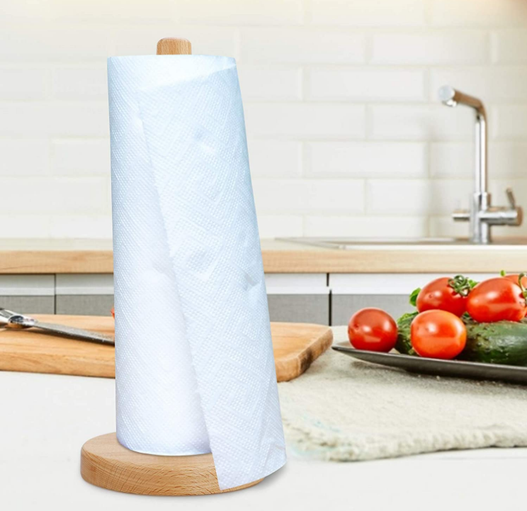 Kitchen Paper Hanger Rack Bathroom Towel Roll Stand Organizer Simply Standing Counter top Wooden Paper Roll Holder for Cabinet