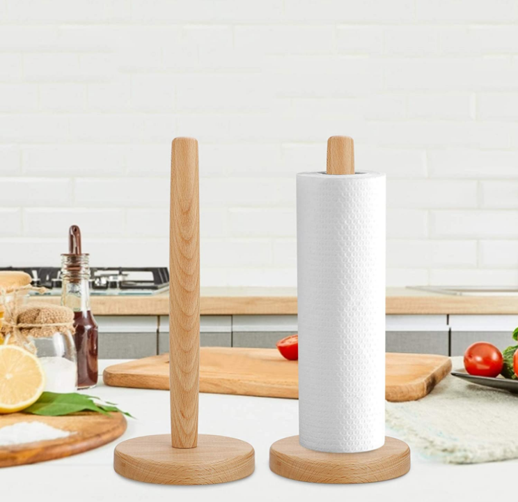 Kitchen Paper Hanger Rack Bathroom Towel Roll Stand Organizer Simply Standing Counter top Wooden Paper Roll Holder for Cabinet