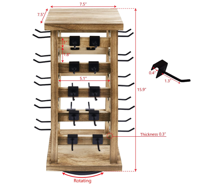 Natural Wood Rotating Jewelry Storage Display with 42 Hooks Wooden Hanging Accessories Tower