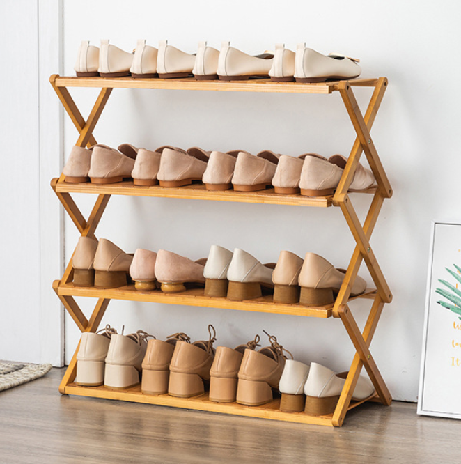 Wooden Shoe Rack Storage display stand living room furniture organizer folding simple shoes bamboo shelf for home